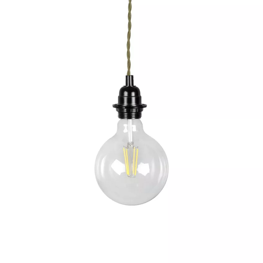 GLOBOSTAR® WHIP  Μοντέρνο DIY Φωτιστικό με Πλεκτό Καλώδιο, Ντουί 1 x E27, Διακόπτη On/Off & Πρίζα AC 220-240V IP20 - Χακί & Μαύρο - Μ150 x Π5.8 x Υ5.8cm