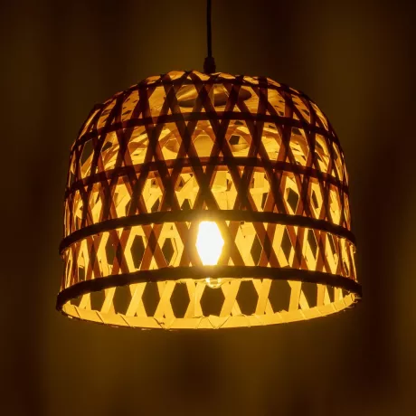 MANGEA  Boho Κρεμαστό Φωτιστικό Πλέγμα Μονόφωτο 1 x E27 IP20 Μπεζ Ξύλο - Μ32 x Π32 x Υ30cm
