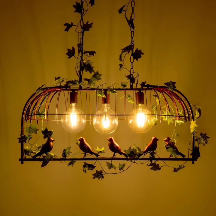 NEST  Vintage Κρεμαστό Φωτιστικό Φιγούρα Τρίφωτο 3 x E27 IP20 Χάλκινο Μέταλλο με Πράσινο Πλαστικό - Μ85.5 x Π37.5 x Y38cm