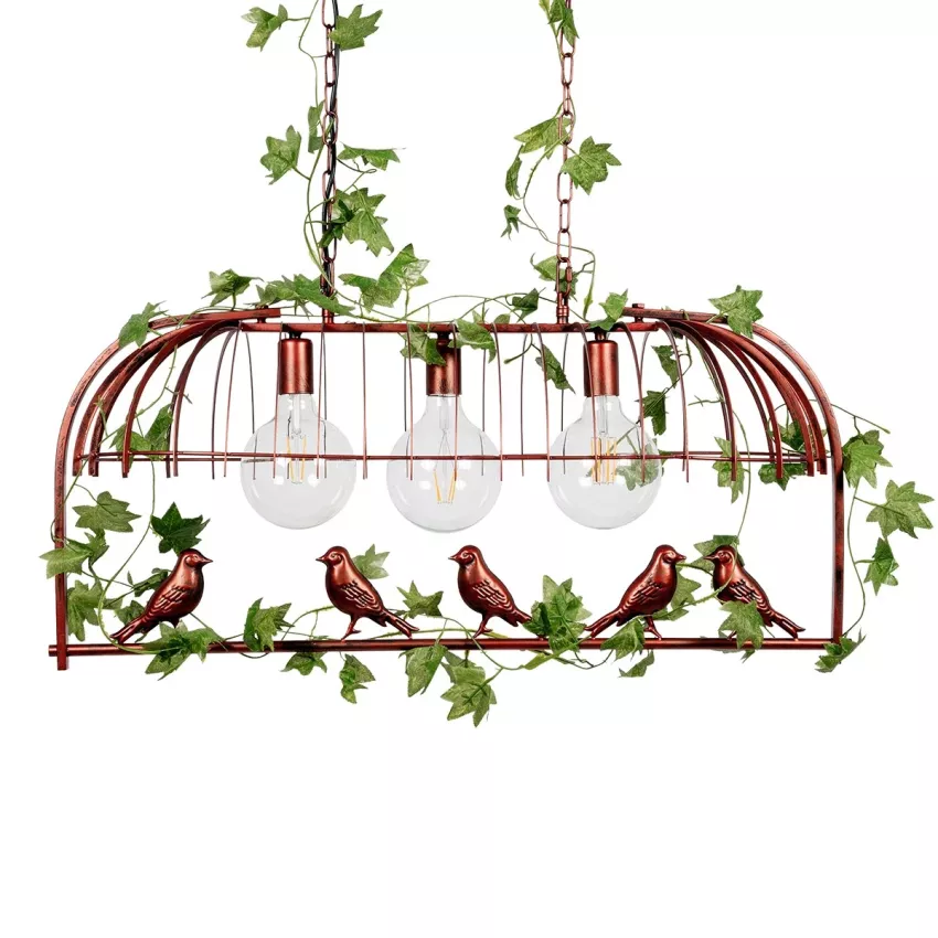 NEST  Vintage Κρεμαστό Φωτιστικό Φιγούρα Τρίφωτο 3 x E27 IP20 Χάλκινο Μέταλλο με Πράσινο Πλαστικό - Μ85.5 x Π37.5 x Y38cm