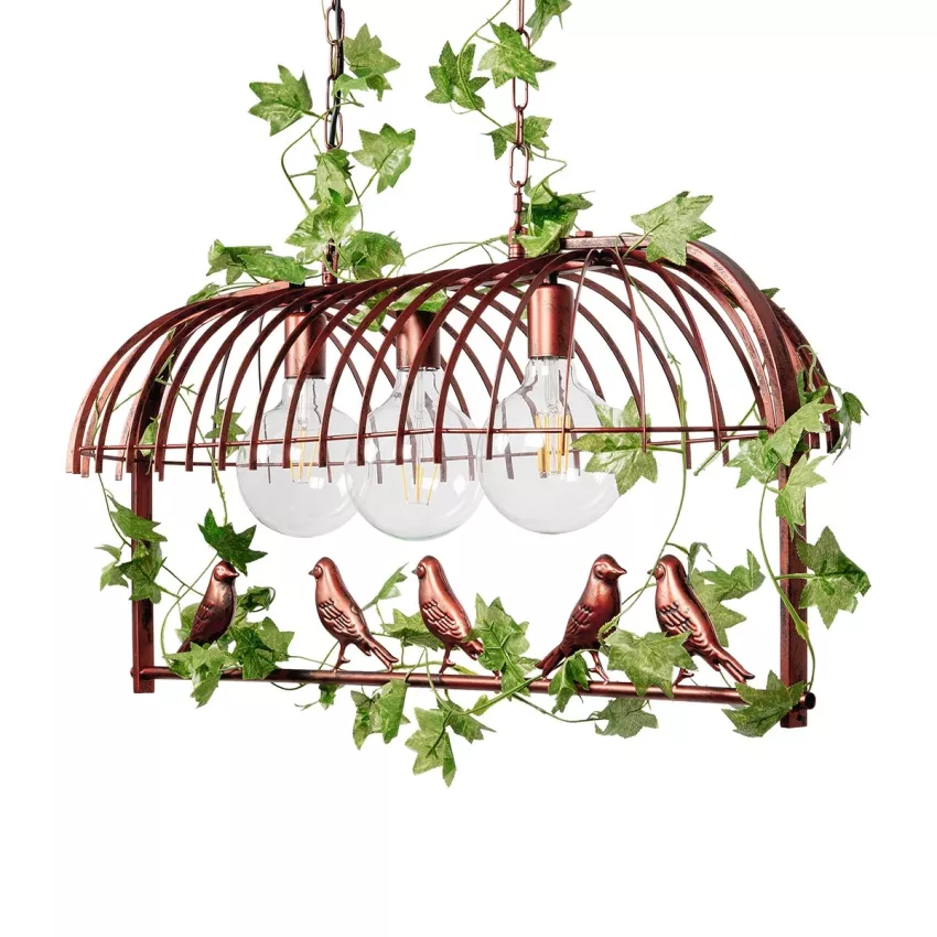 NEST  Vintage Κρεμαστό Φωτιστικό Φιγούρα Τρίφωτο 3 x E27 IP20 Χάλκινο Μέταλλο με Πράσινο Πλαστικό - Μ85.5 x Π37.5 x Y38cm