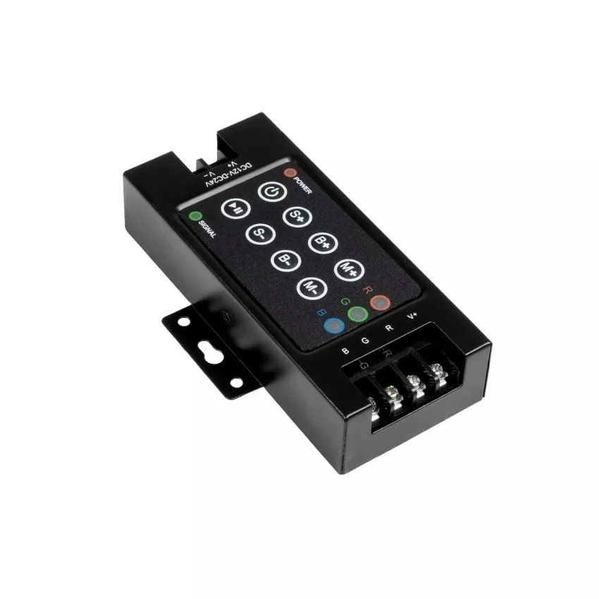 GLOBOSTAR® RGBCONTROLLER  Dimmer / Controller με RF Ασύρματο Χειριστήριο με 3 x 10A 240W Κανάλια DC 12-24V 30A 720W Max IP20 - RF2.4Ghz - Μ12.1 x Π7.5 x Υ2.5cm