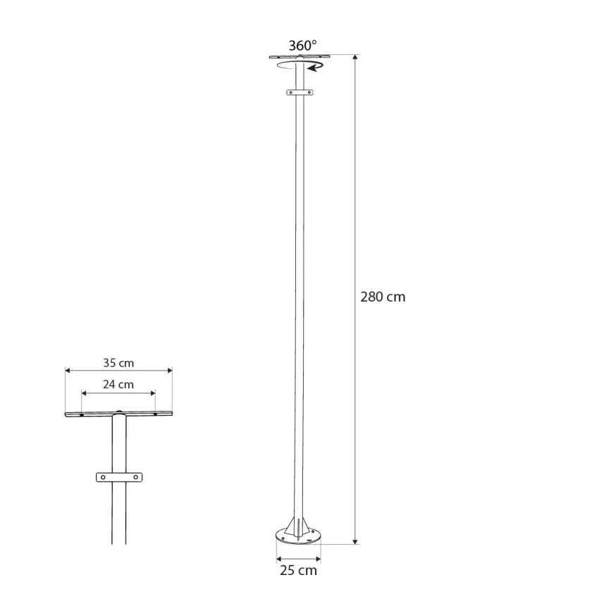 GLOBOSTAR® HELIOS-280  Μεταλλικός Γαλβανισμένος Στύλος Φωτισμού για Φωτοβολταϊκό Προβολέα Εξωτερικού Χώρου - RAL 9005 Μαύρο Ματ - Μ35 × Π25 × Υ280cm