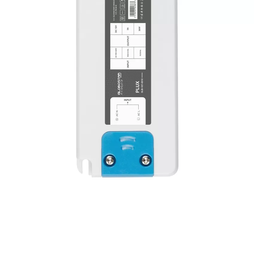 GLOBOSTAR® PLUX  Τροφοδοτικό/Μετασχηματιστής Class II SELV 36W 3A AC 220-240V σε DC 12V IP20 - Λευκό Ματ - Μ12.8 x Π5 x Υ1.5cm