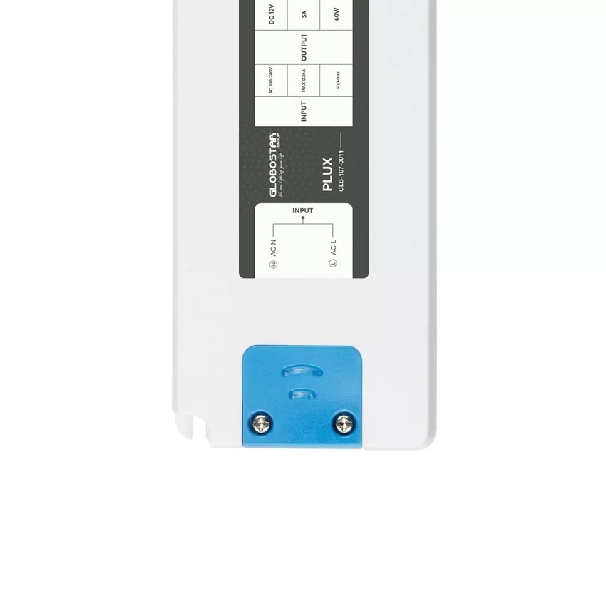 GLOBOSTAR® PLUX  Τροφοδοτικό/Μετασχηματιστής Class II SELV 60W 5A AC 220-240V σε DC 12V IP20 - Λευκό Ματ - Μ18.5 x Π6.4 x Υ2.2cm