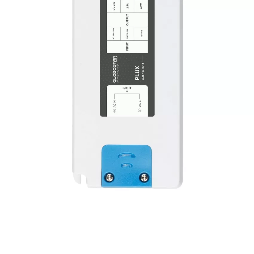 GLOBOSTAR® PLUX  Τροφοδοτικό/Μετασχηματιστής Class II SELV 60W 2.5A AC 220-240V σε DC 24V IP20 - Λευκό Ματ - Μ18.5 x Π6.4 x Υ2.2cm