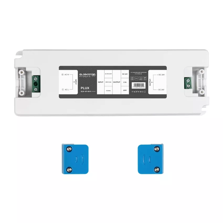 GLOBOSTAR® PLUX  Τροφοδοτικό/Μετασχηματιστής Class II SELV 60W 2.5A AC 220-240V σε DC 24V IP20 - Λευκό Ματ - Μ18.5 x Π6.4 x Υ2.2cm