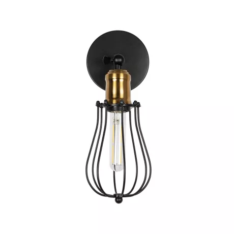 GLOBOSTAR® CATEL  Vintage Φωτιστικό Τοίχου - Απλίκα με Ντουί 1 x E27 AC 220-240V IP20 - Μαύρο & Χρυσό - Μ12 x 15 x Υ32cm