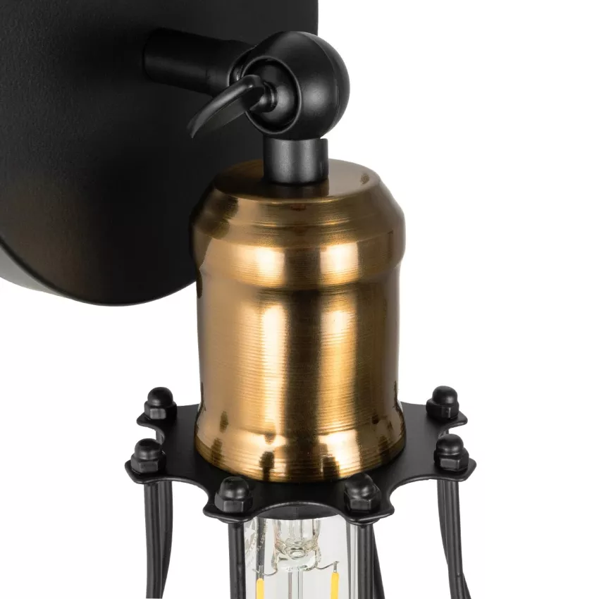 GLOBOSTAR® CATEL  Vintage Φωτιστικό Τοίχου - Απλίκα με Ντουί 1 x E27 AC 220-240V IP20 - Μαύρο & Χρυσό - Μ12 x 15 x Υ32cm