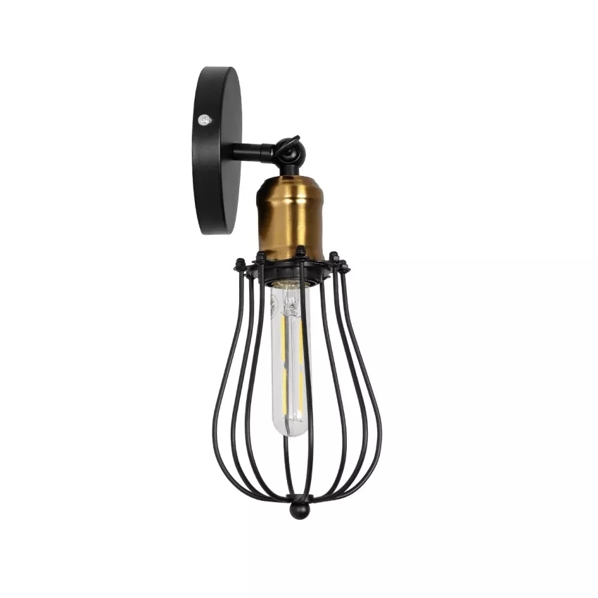 GLOBOSTAR® CATEL  Vintage Φωτιστικό Τοίχου - Απλίκα με Ντουί 1 x E27 AC 220-240V IP20 - Μαύρο & Χρυσό - Μ12 x 15 x Υ32cm