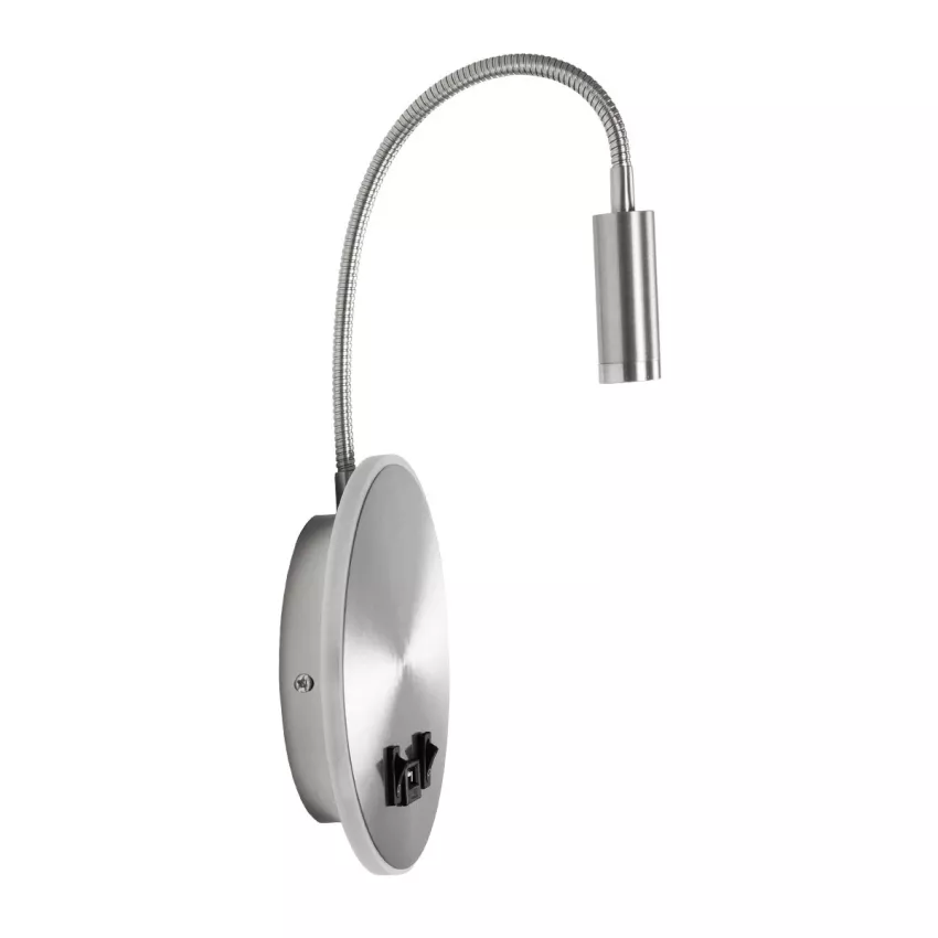 GLOBOSTAR® GOOSE  Μοντέρνο Φωτιστικό Τοίχου - Απλίκα Ξενοδοχείου Reading Light με Φορτιστή USB 3A LED 6W 540lm 36° & 360° AC 220-240V IP20 Θερμό Λευκό 2700K - CREE XPE & Lumileds SMD Chip - Νίκελ Βούρτσας - Μ15.5 x Π15 x Υ30.5cm