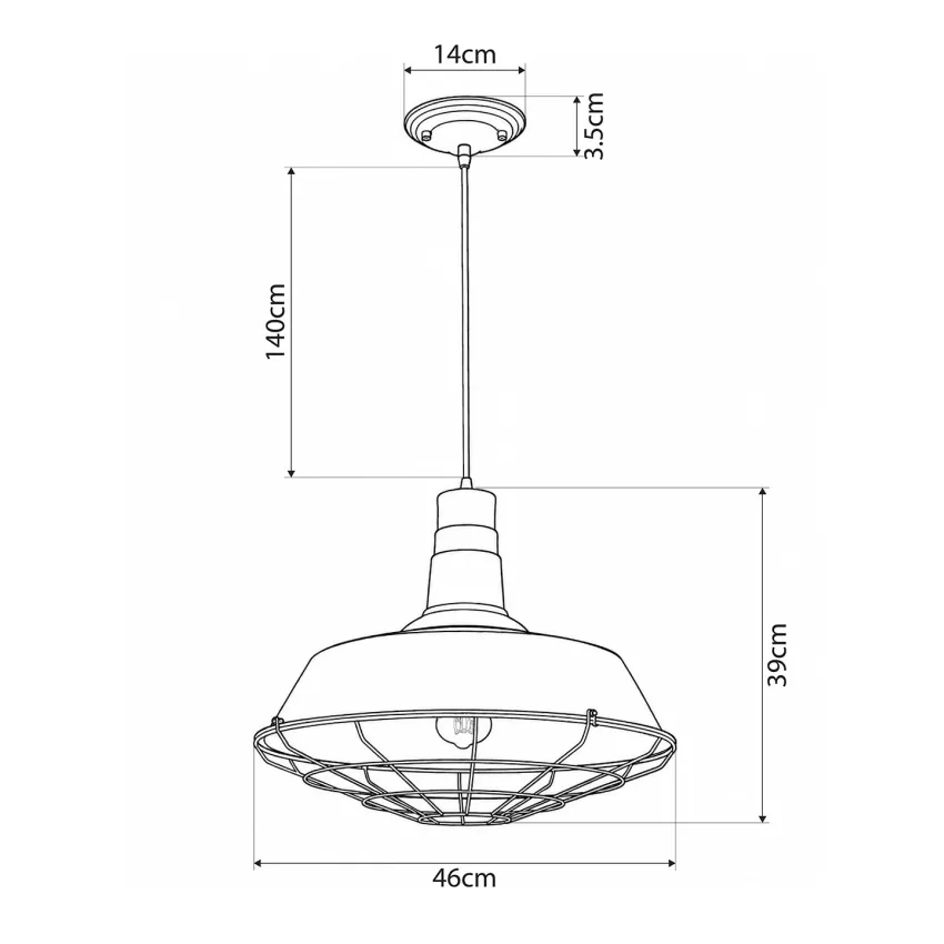 GLOBOSTAR® RAY  Vintage Κρεμαστό Φωτιστικό Οροφής με Ντουί 1 x E27 AC 220-240V IP20 - Μαύρο - Μ46 x Π46 x Υ25cm