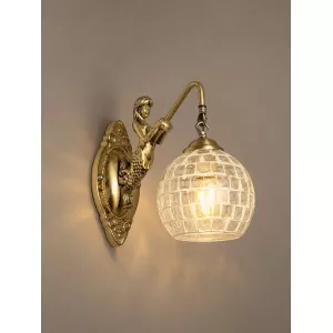 MERMAID  Vintage Επιτοίχιο Φωτιστικό Απλίκα Μονόφωτο 1 x E27 IP20 Λευκό Γυαλί με Λευκό & Χρυσό Μέταλλο - Μ12.5 x Π28 x Υ27cm