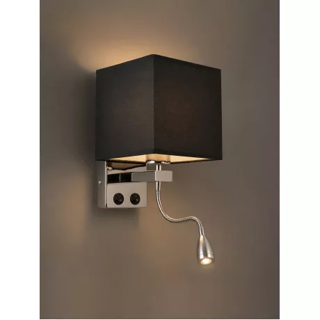 ELEGANT  Μοντέρνο Επιτοίχιο Φωτιστικό Απλίκα με LED Βραχίονα Δίφωτο 1 x E27 IP20 Μαύρο Ύφασμα με Ασημί Μέταλλο - Μ17 x Π21 x Υ43cm