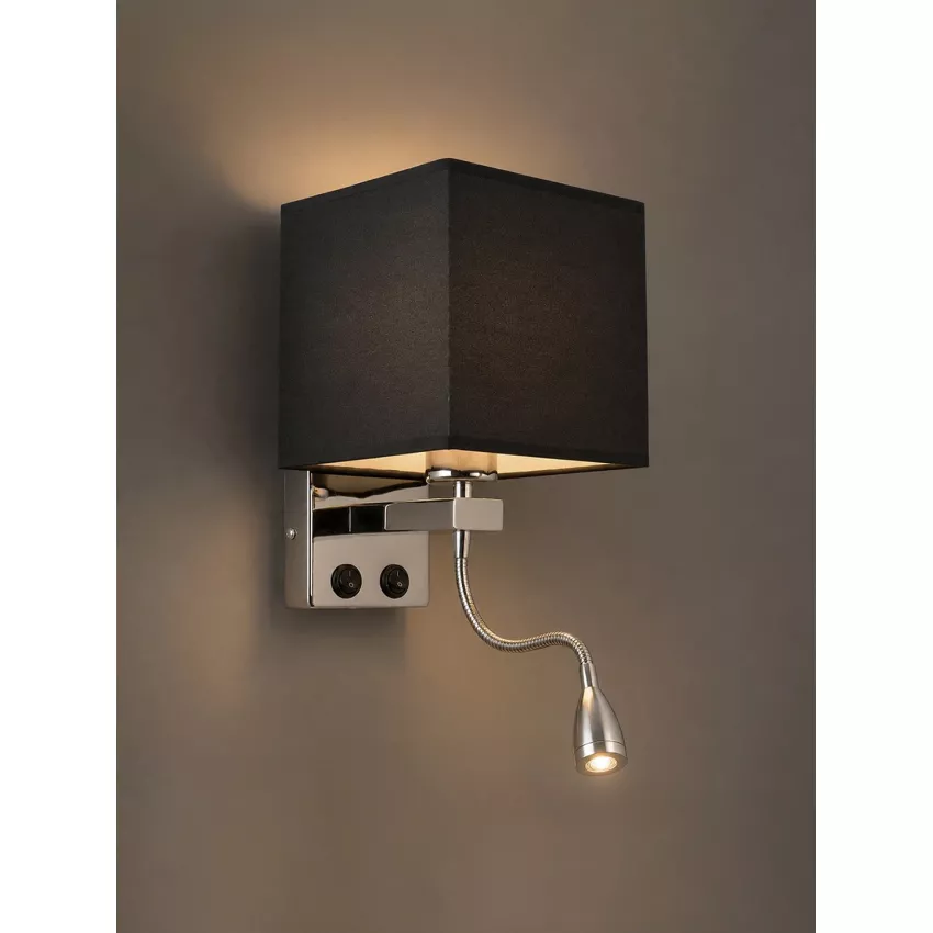 ELEGANT  Μοντέρνο Επιτοίχιο Φωτιστικό Απλίκα με LED Βραχίονα Δίφωτο 1 x E27 IP20 Μαύρο Ύφασμα με Ασημί Μέταλλο - Μ17 x Π21 x Υ43cm