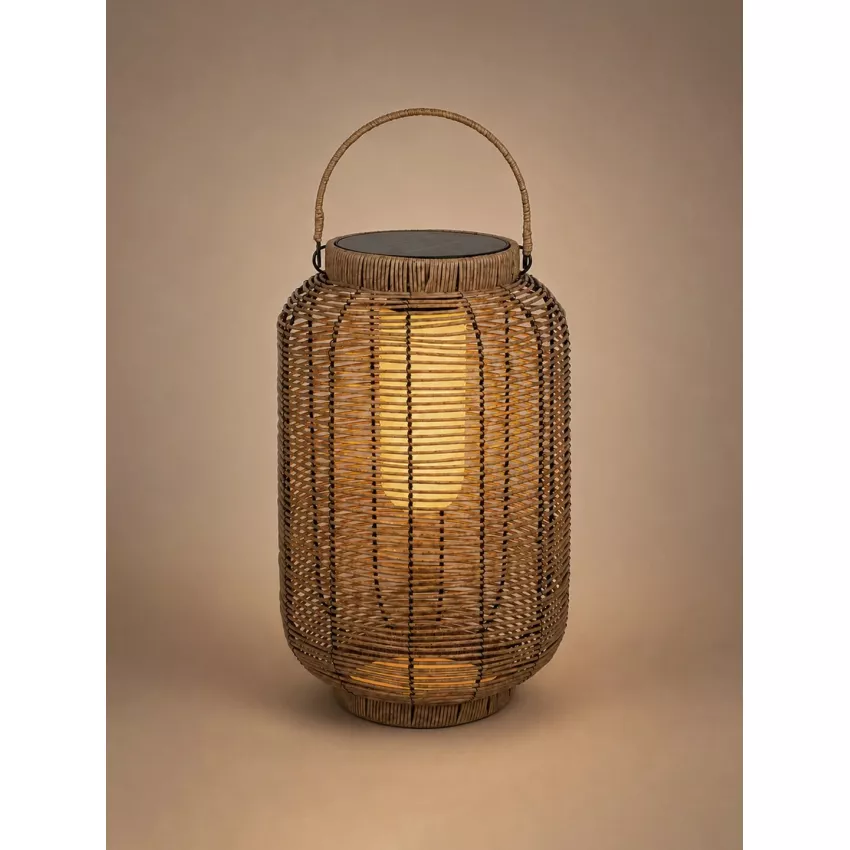 GRAMBIAN  Boho Αυτόνομο Ηλιακό Κρεμαστό/Επιτραπέζιο Φωτιστικό Πορτατίφ LED 5W 200lm 180° με Ενσωματωμένη Μπαταρία IP65 Θερμό Λευκό 3000K Μπεζ Ξύλο - Μ30 x Π30 x Υ48cm