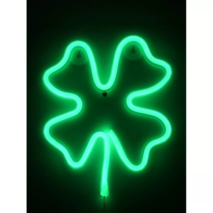 Φωτιστικό Ταμπέλα Φωτεινή Επιγραφή NEON LED Σήμανσης FOUR LEAF CLOVER 5W με Καλώδιο Τροφοδοσίας USB - Μπαταρίας 3xAAA (Δεν Περιλαμβάνονται) - Πράσινο