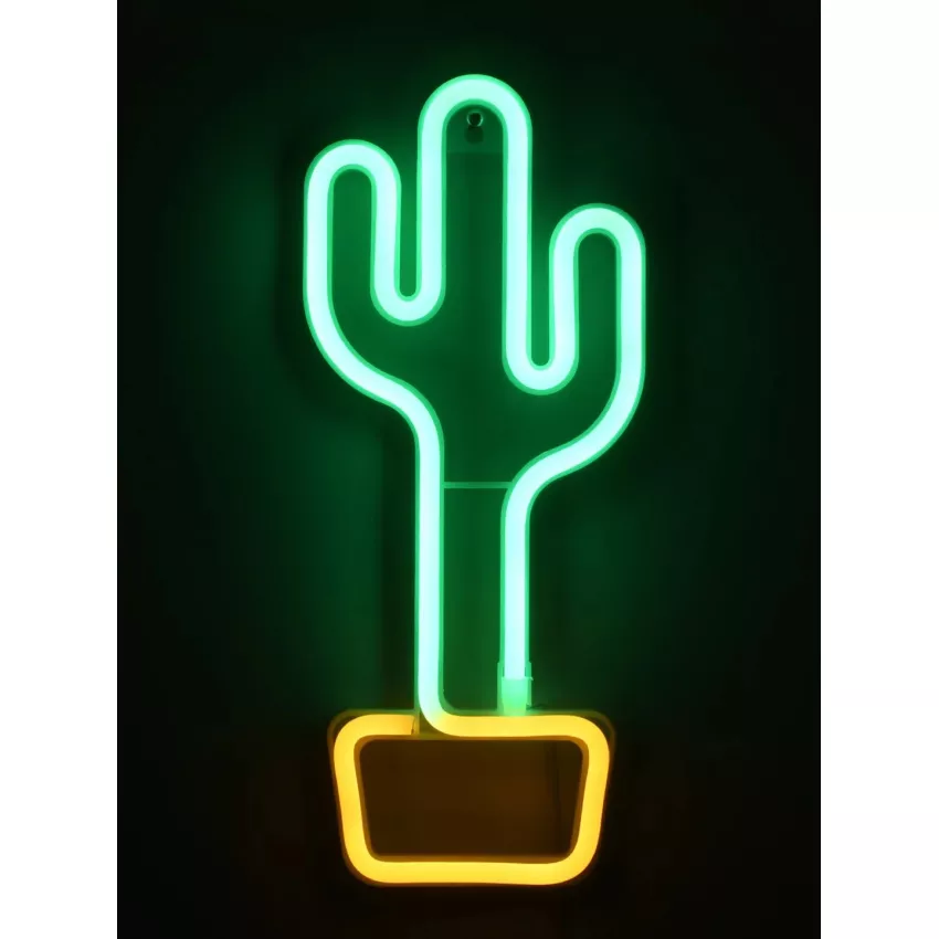 Φωτιστικό Ταμπέλα Φωτεινή Επιγραφή NEON LED Σήμανσης CACTUS 5W με Καλώδιο Τροφοδοσίας USB - Μπαταρίας 3xAAA (Δεν Περιλαμβάνονται) - Πράσινο - Κίτρινο