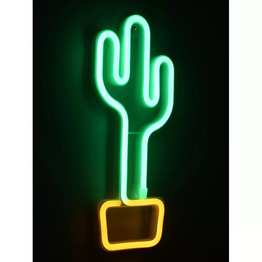 Φωτιστικό Ταμπέλα Φωτεινή Επιγραφή NEON LED Σήμανσης CACTUS 5W με Καλώδιο Τροφοδοσίας USB - Μπαταρίας 3xAAA (Δεν Περιλαμβάνονται) - Πράσινο - Κίτρινο