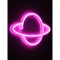 Φωτιστικό Ταμπέλα Φωτεινή Επιγραφή NEON LED Σήμανσης PLANET SATURN 5W με Καλώδιο Τροφοδοσίας USB - Μπαταρίας 3xAAA (Δεν Περιλαμβάνονται) - Ροζ