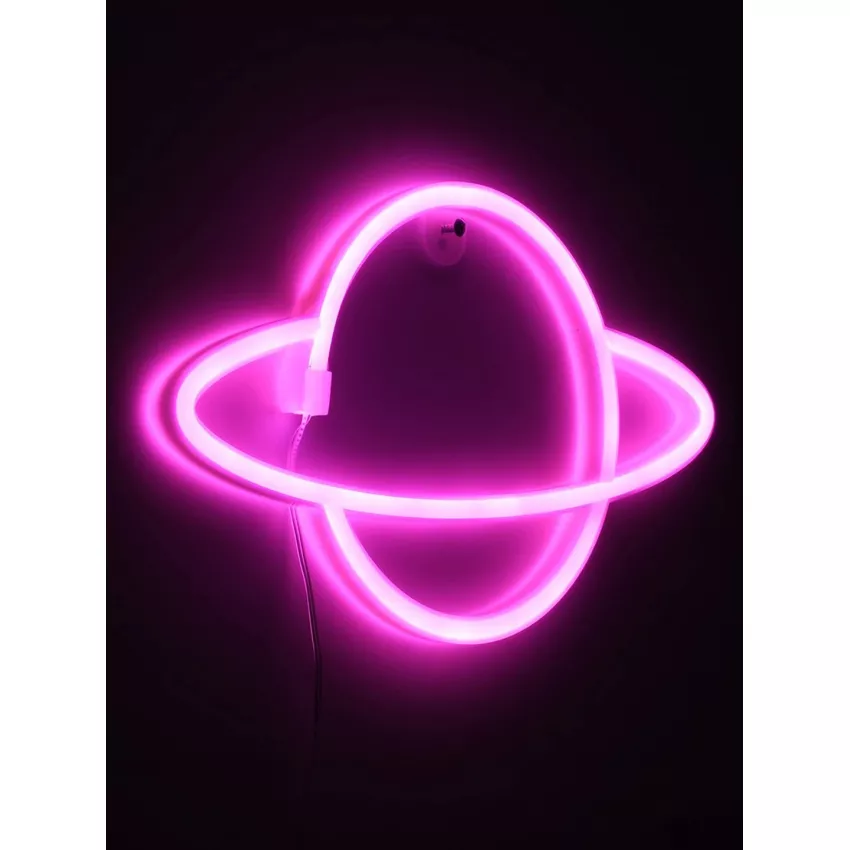 Φωτιστικό Ταμπέλα Φωτεινή Επιγραφή NEON LED Σήμανσης PLANET SATURN 5W με Καλώδιο Τροφοδοσίας USB - Μπαταρίας 3xAAA (Δεν Περιλαμβάνονται) - Ροζ
