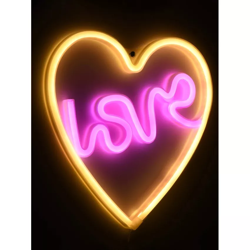 Φωτιστικό Ταμπέλα Φωτεινή Επιγραφή NEON LED Σήμανσης LOVE & HEART 5W με Καλώδιο Τροφοδοσίας USB - Μπαταρίας 3xAAA (Δεν Περιλαμβάνονται) - Ροζ & Θερμό Λευκό 2700K