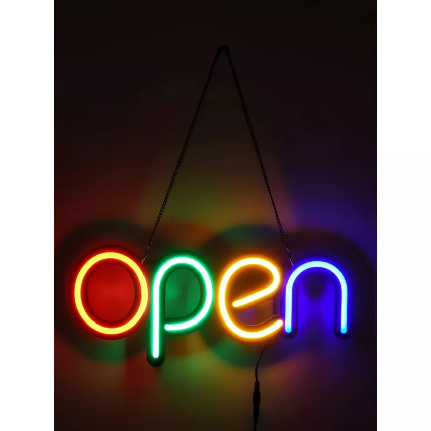 Φωτιστικό Ταμπέλα Φωτεινή Επιγραφή NEON LED Σήμανσης Animated OPEN 30W AC 230V με Διακόπτη On/Off και Ασύρματο Χειριστήριο IR Κόκκινο - Πράσινο - Κίτρινο - Γαλάζιο