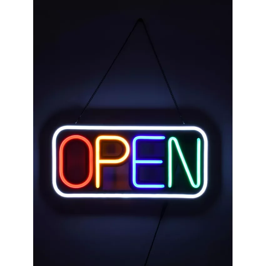 Φωτιστικό Ταμπέλα Φωτεινή Επιγραφή NEON LED Σήμανσης Animated Square OPEN 30W AC 230V με Διακόπτη On/Off και Ασύρματο Χειριστήριο IR Λευκό - Κόκκινο - Πράσινο - Κίτρινο - Γαλάζιο