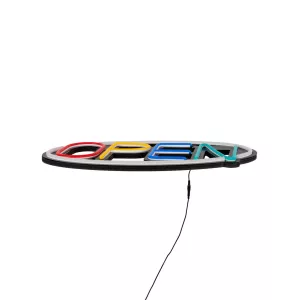 Φωτιστικό Ταμπέλα Φωτεινή Επιγραφή NEON LED Σήμανσης Animated Ovale OPEN 30W AC 230V με Διακόπτη On/Off και Ασύρματο Χειριστήριο IR Λευκό - Κόκκινο - Πράσινο - Κίτρινο - Γαλάζιο