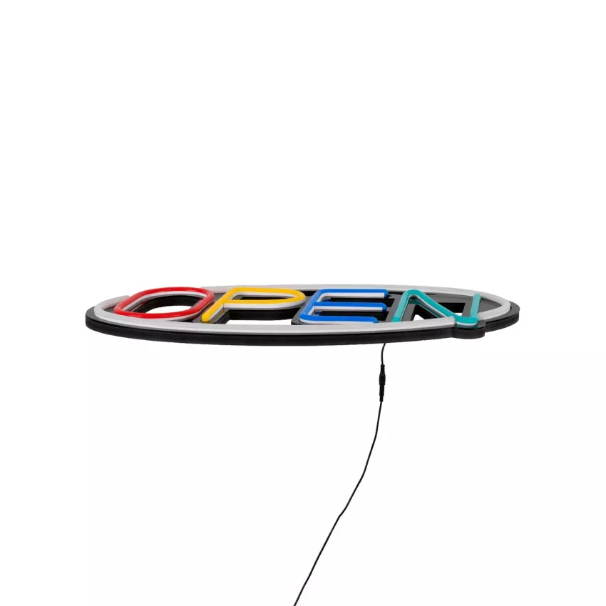Φωτιστικό Ταμπέλα Φωτεινή Επιγραφή NEON LED Σήμανσης Animated Ovale OPEN 30W AC 230V με Διακόπτη On/Off και Ασύρματο Χειριστήριο IR Λευκό - Κόκκινο - Πράσινο - Κίτρινο - Γαλάζιο