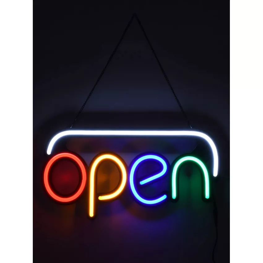 Φωτιστικό Ταμπέλα Φωτεινή Επιγραφή NEON LED Σήμανσης Animated OPEN 30W AC 230V με Διακόπτη On/Off και Ασύρματο Χειριστήριο IR Λευκό - Κόκκινο - Πράσινο - Κίτρινο - Γαλάζιο