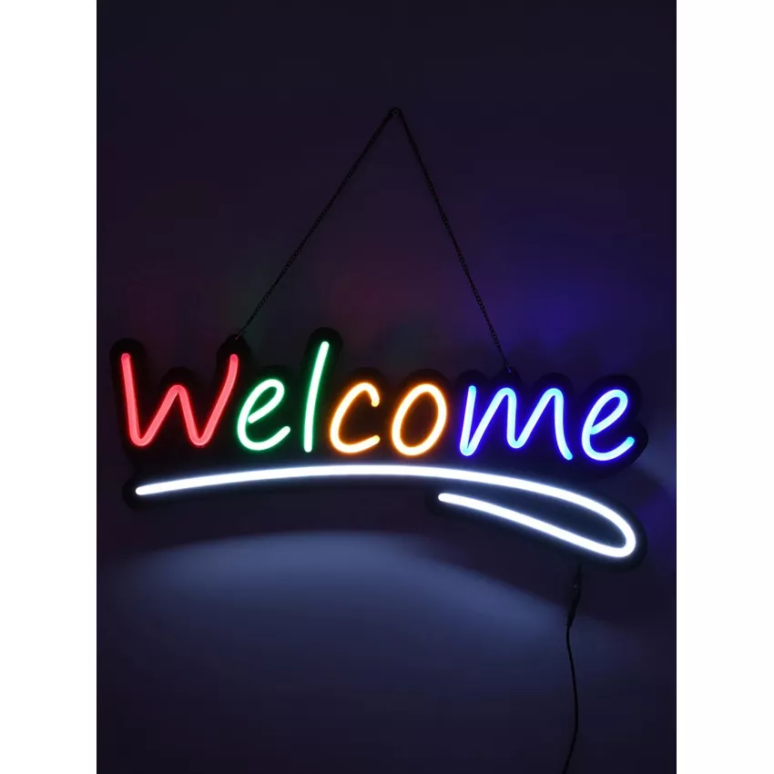 Φωτιστικό Ταμπέλα Φωτεινή Επιγραφή NEON LED Σήμανσης Animated WELCOME 30W AC 230V με Διακόπτη On/Off και Ασύρματο Χειριστήριο IR Κόκκινο - Πράσινο - Κίτρινο - Μπλε - Λευκό