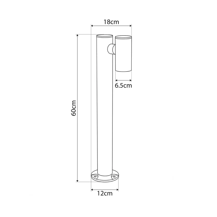 GLOBOSTAR® STEM  Φωτιστικό Κολωνάκι Κήπου LED 12W 1080lm 60° AC 220-240V Αδιάβροχο IP65 Θερμό Λευκό 2700K - Sanan SMD Chip - Μαύρο Ματ - Μ12 x Π18 x Υ60cm