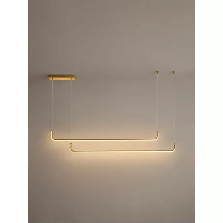 kelvo® LINARIA  Κρεμαστό Φωτιστικό Οροφής LED 72W 7200lm 180° AC 220-240V IP20 Ρυθμιζόμενο Λευκό CCT με Χειριστήριο από 2700K έως 6000K Dimmable - Lumileds SMD Chip - Σατινέ Χρυσό Βούρτσας - Μ220 x Π4 x Υ25cm