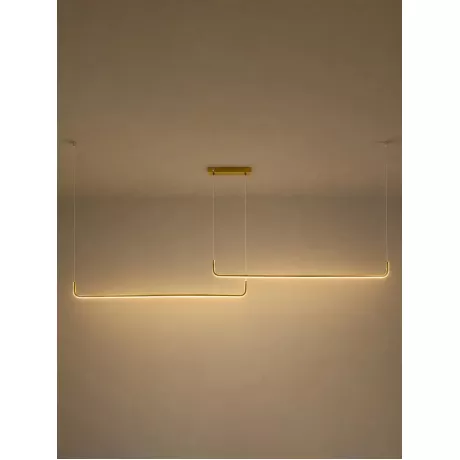 kelvo® LINARIA  Κρεμαστό Φωτιστικό Οροφής LED 72W 7200lm 180° AC 220-240V IP20 Ρυθμιζόμενο Λευκό CCT με Χειριστήριο από 2700K έως 6000K Dimmable - Lumileds SMD Chip - Χρυσό Πλατίνα - Μ212 x Π4 x Υ20cm