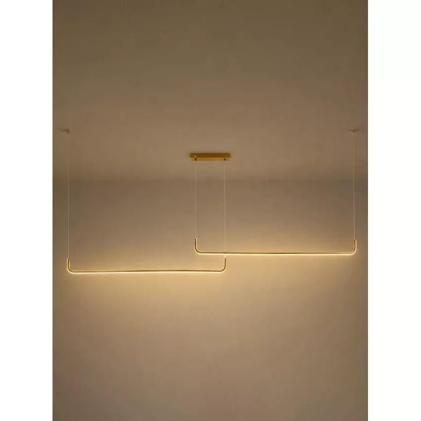 kelvo® LINARIA  Κρεμαστό Φωτιστικό Οροφής LED 72W 7200lm 180° AC 220-240V IP20 Ρυθμιζόμενο Λευκό CCT με Χειριστήριο από 2700K έως 6000K Dimmable - Lumileds SMD Chip - Χρυσό Πλατίνα - Μ212 x Π4 x Υ20cm