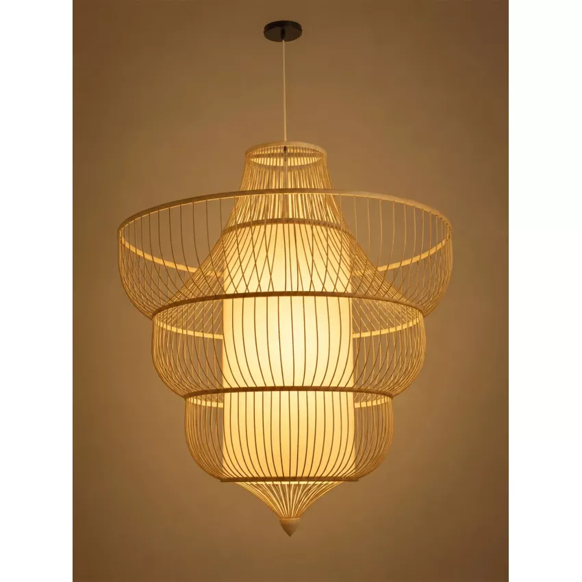 GLOBOSTAR® HIBISCUS  Boho Κρεμαστό Φωτιστικό Οροφής με Ντουί 1 x E27 AC 220-240V IP20 - Μπεζ - Μ100 x Π100 x Υ100cm