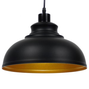 ANDY  Μοντέρνο Κρεμαστό Φωτιστικό Καμπάνα Μονόφωτο 1 x E27 IP20 Μαύρο & Χρυσό Μέταλλο - Μ35 x Π35 x Y28cm
