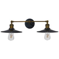 GLOBOSTAR® MINIMALL  Vintage Φωτιστικό Τοίχου - Απλίκα με Ντουί 2 x E27 AC 220-240V IP20 - Μαύρο & Χρυσό - Μ30 x Π60 x Υ18cm