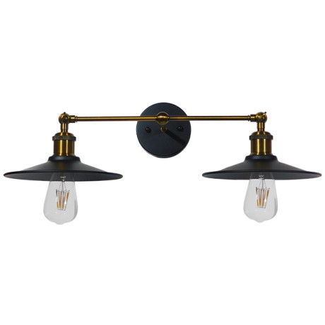 GLOBOSTAR® MINIMALL  Vintage Φωτιστικό Τοίχου - Απλίκα με Ντουί 2 x E27 AC 220-240V IP20 - Μαύρο & Χρυσό - Μ30 x Π60 x Υ18cm