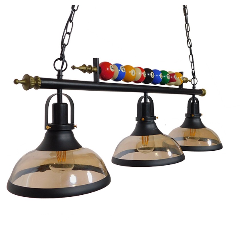 GLOBOSTAR® BILLIARD SERIES  Vintage Κρεμαστό Φωτιστικό Οροφής με Ντουί 3 x E27 AC 220-240V IP20 - Μαύρο & Μελί - Μ96 x Π25 x Υ30cm