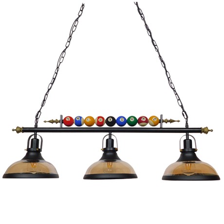 GLOBOSTAR® BILLIARD SERIES  Vintage Κρεμαστό Φωτιστικό Οροφής με Ντουί 3 x E27 AC 220-240V IP20 - Μαύρο & Μελί - Μ96 x Π25 x Υ30cm