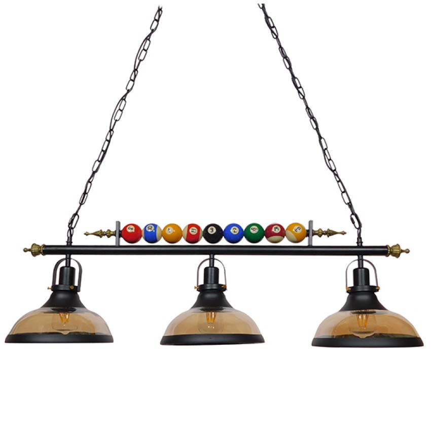 GLOBOSTAR® BILLIARD SERIES  Vintage Κρεμαστό Φωτιστικό Οροφής με Ντουί 3 x E27 AC 220-240V IP20 - Μαύρο & Μελί - Μ96 x Π25 x Υ30cm