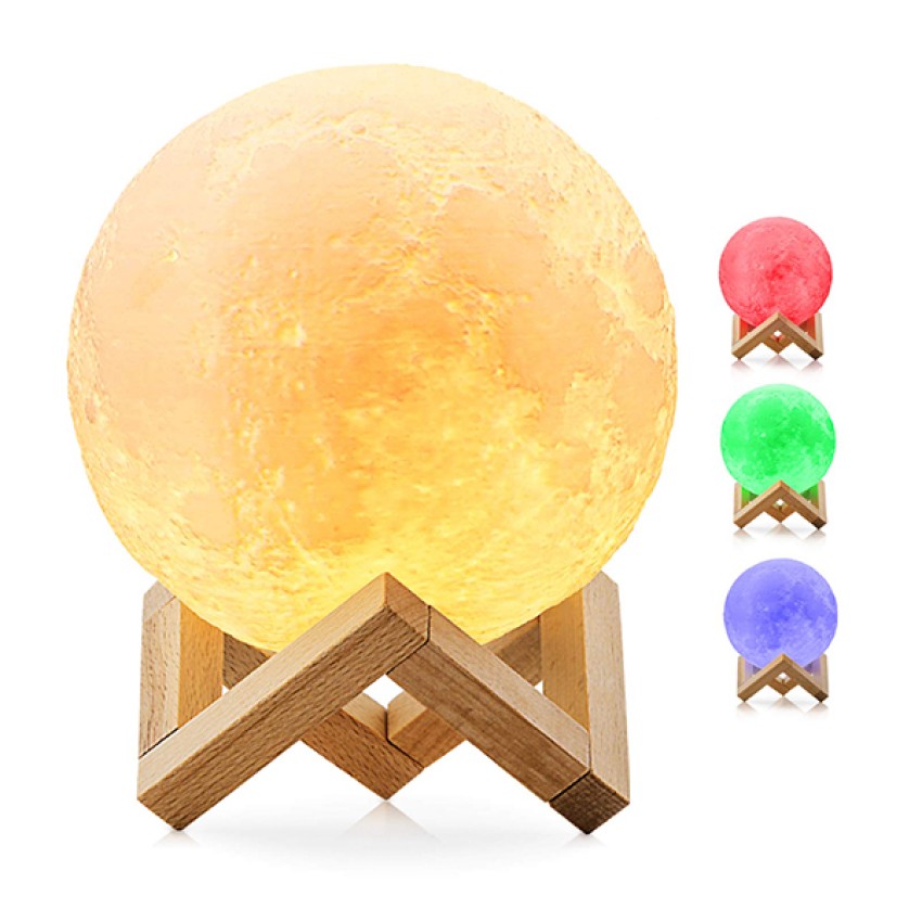 Επαναφορτιζόμενο Διακοσμητικό Ανάγλυφο Φωτιστικό Αφής 3D Moon 20cm RGBW Ντιμαριζόμενο με Ασύρματο Χειριστήριο