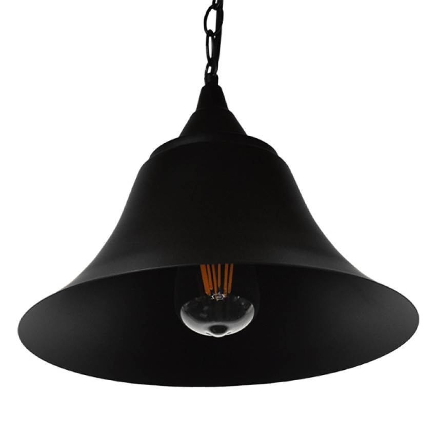 CLOCHER  Vintage Κρεμαστό Φωτιστικό Καμπάνα Μονόφωτο 1 x E27 IP20 Μαύρο Μέταλλο - Μ29 x Π29 x Υ34cm