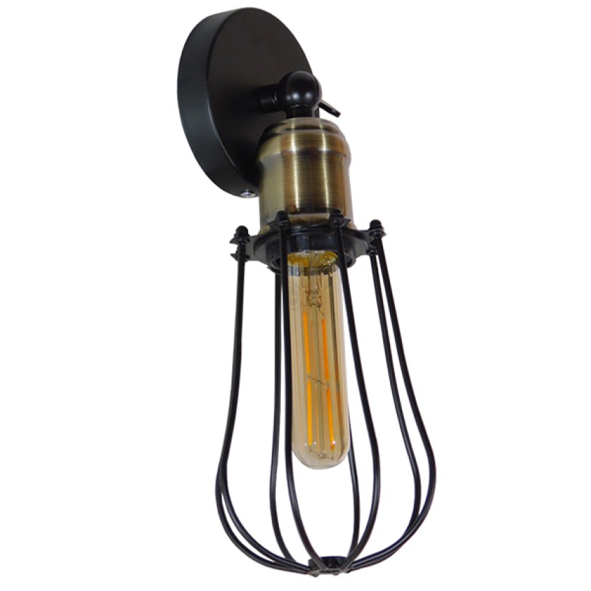 GLOBOSTAR® CATEL  Vintage Φωτιστικό Τοίχου - Απλίκα με Ντουί 1 x E27 AC 220-240V IP20 - Μαύρο & Χρυσό - Μ12 x 15 x Υ32cm