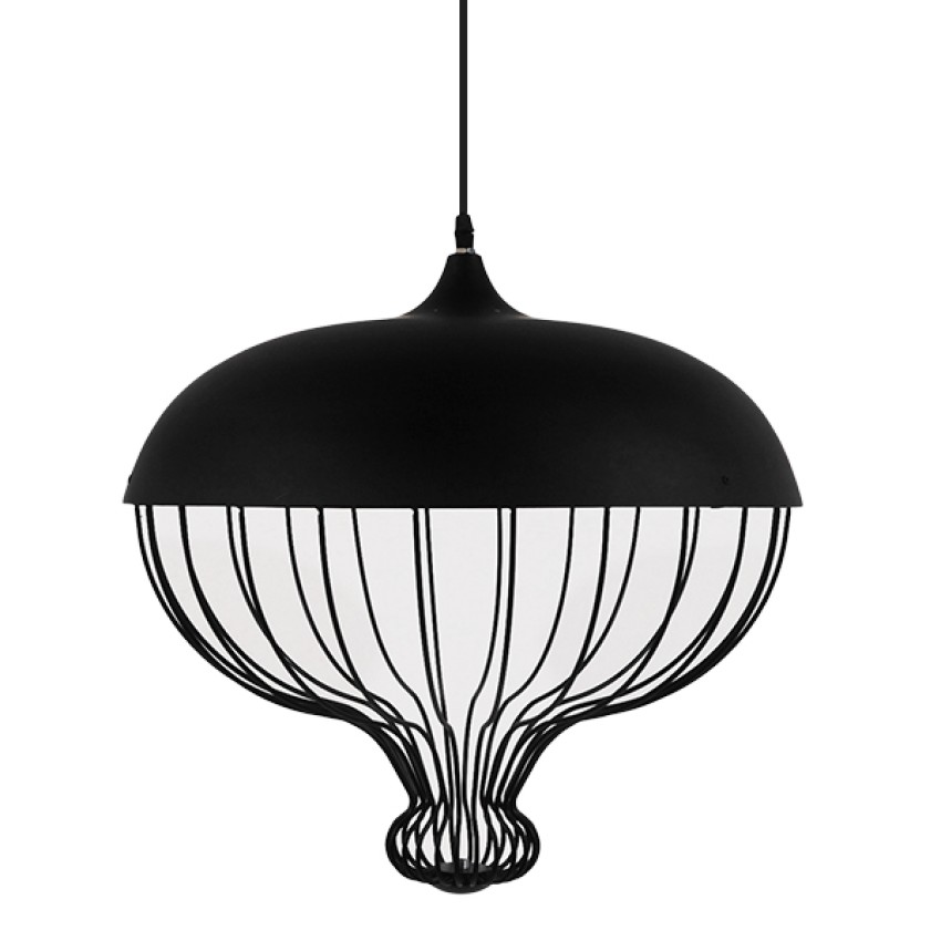 SOBRINO  Vintage Κρεμαστό Φωτιστικό Πλέγμα Μονόφωτο 1 x E27 IP20 Μαύρο Μέταλλο - Μ46 x Π46 x Υ50cm