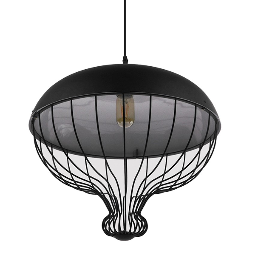 SOBRINO  Vintage Κρεμαστό Φωτιστικό Πλέγμα Μονόφωτο 1 x E27 IP20 Μαύρο Μέταλλο - Μ46 x Π46 x Υ50cm