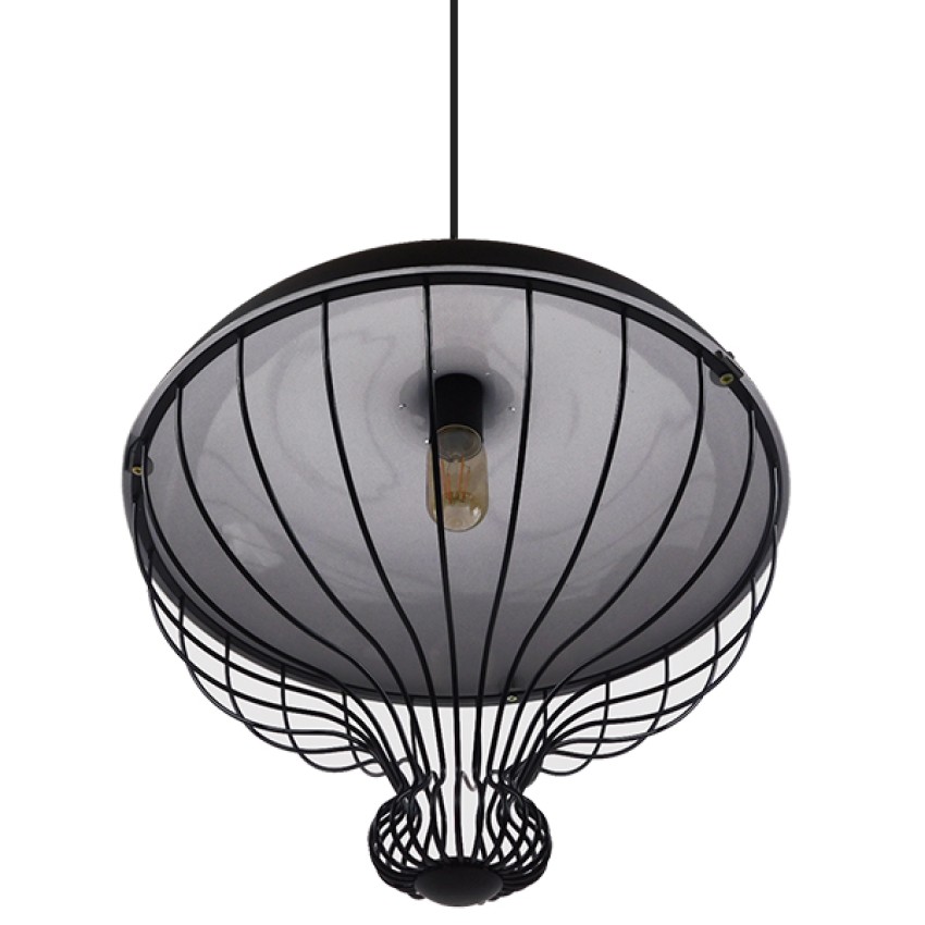 SOBRINO  Vintage Κρεμαστό Φωτιστικό Πλέγμα Μονόφωτο 1 x E27 IP20 Μαύρο Μέταλλο - Μ46 x Π46 x Υ50cm
