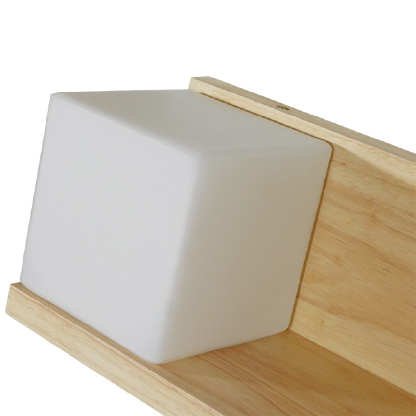 AMITY  Μοντέρνο Επιτοίχιο Φωτιστικό Απλίκα Μονόφωτο 1 x E27 IP20 Μπεζ Ξύλο με Λευκό Γυαλί - Μ30 x Π14.5 x Υ15cm